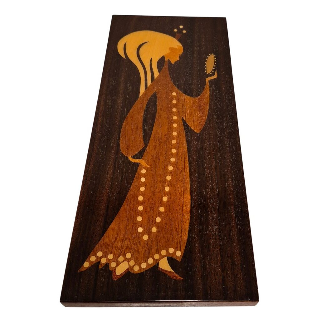 USSR Riga Wooden Inlay Intarsia Girl Princess Vintage Wall Art